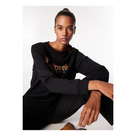 Discovery Expedition D4WL-SWT3034 Siyah Kadın Bisiklet Relaxed Baskılı Sweatshirt
