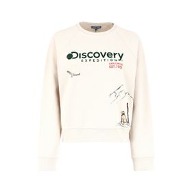 Discovery Expedition D4WL-SWT3035 Açık Bej Kadın Bisiklet Crop Baskılı Sweatshirt