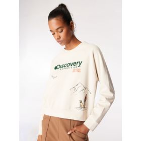Discovery Expedition D4WL-SWT3035 Açık Bej Kadın Bisiklet Crop Baskılı Sweatshirt