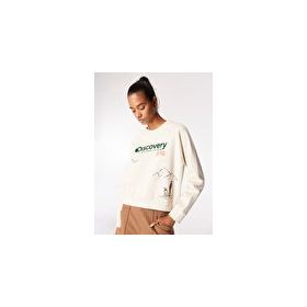 Discovery Expedition D4WL-SWT3035 Açık Bej Kadın Bisiklet Crop Baskılı Sweatshirt