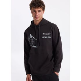 Discovery Expedition D4WM-SWT3218 Siyah Erkek Kapüşon Relaxed Baskılı Sweatshirt