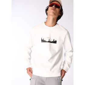 Discovery Expedition D4WM-SWT3224 Kırık Beyaz Erkek Bisiklet Relaxed Baskılı Sweatshirt
