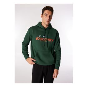 Discovery Expedition D4WM-SWT3248 Koyu Yeşil Erkek Kapüşon Loose Fit Nakışlı Sweatshirt