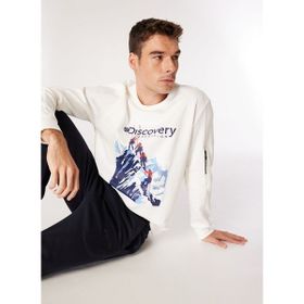 Discovery Expedition D4WM-SWT3253 Kırık Beyaz Erkek Bisiklet Relaxed Baskılı Sweatshirt