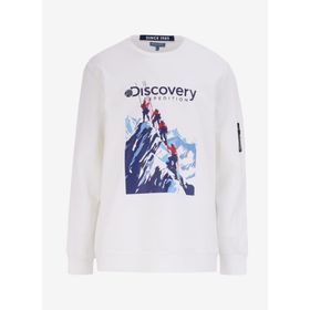 Discovery Expedition D4WM-SWT3253 Kırık Beyaz Erkek Bisiklet Relaxed Baskılı Sweatshirt
