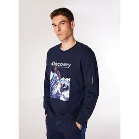 Discovery Expedition D4WM-SWT3253 Lacivert Erkek Bisiklet Relaxed Baskılı Sweatshirt
