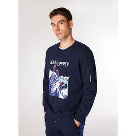 Discovery Expedition D4WM-SWT3253 Lacivert Erkek Bisiklet Relaxed Baskılı Sweatshirt