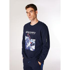 Discovery Expedition D4WM-SWT3253 Lacivert Erkek Bisiklet Relaxed Baskılı Sweatshirt