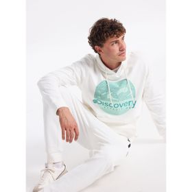 Discovery Expedition D4WM-SWT3257 Kırık Beyaz Erkek Kapüşon Relaxed Baskılı Sweatshirt