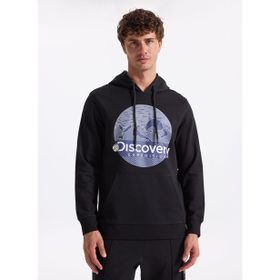 Discovery Expedition D4WM-SWT3257 Siyah Kapüşon Relaxed Baskılı Erkek Sweatshirt