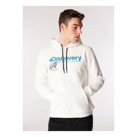 Discovery Expedition D4WM-SWT3261 Kırık Beyaz Erkek Kapüşon Relaxed Baskılı Sweatshirt