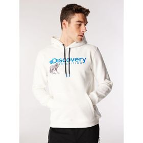 Discovery Expedition D4WM-SWT3261 Kırık Beyaz Erkek Kapüşon Relaxed Baskılı Sweatshirt