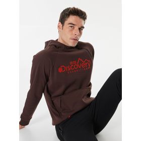 Discovery Expedition D4WM-SWT3264 Koyu Kahve Kapüşon Relaxed Baskılı Erkek Sweatshirt
