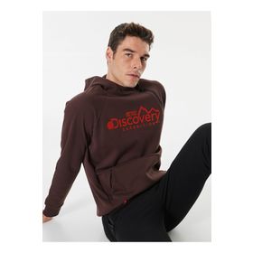 Discovery Expedition D4WM-SWT3264 Koyu Kahve Kapüşon Relaxed Baskılı Erkek Sweatshirt