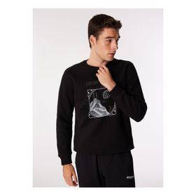 Discovery Expedition D4WM-SWT3270 Siyah Erkek Bisiklet Relaxed Baskılı Sweatshirt