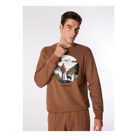 Discovery Expedition D4WM-SWT3271 Açık Kahve Bisiklet Relaxed Baskılı Erkek Sweatshirt