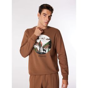 Discovery Expedition D4WM-SWT3271 Açık Kahve Bisiklet Relaxed Baskılı Erkek Sweatshirt