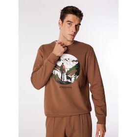 Discovery Expedition D4WM-SWT3271 Açık Kahve Bisiklet Relaxed Baskılı Erkek Sweatshirt