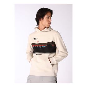 Discovery Expedition D4WM-SWT3326 Bej Erkek Kapüşon Relaxed Baskılı Sweatshirt
