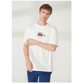 Discovery Leaf Expedition Bisiklet Yaka Nakışlı Kırık Beyaz Erkek T-shirt