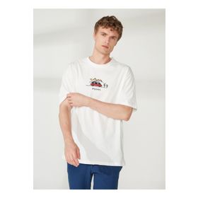 Discovery Leaf Expedition Bisiklet Yaka Nakışlı Kırık Beyaz Erkek T-shirt