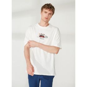 Discovery Leaf Expedition Bisiklet Yaka Nakışlı Kırık Beyaz Erkek T-shirt