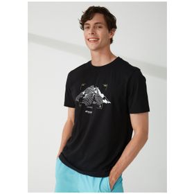 Discovery TEN Expedition Bisiklet Yaka Baskılı Siyah Erkek T-Shirt