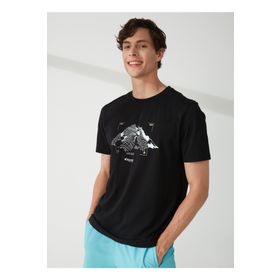 Discovery TEN Expedition Bisiklet Yaka Baskılı Siyah Erkek T-Shirt