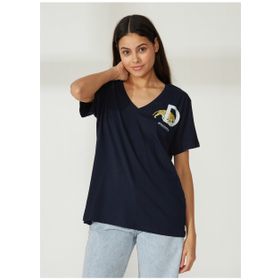 Discovery W-MERCAN Expedition V Yaka Baskılı Lacivert Kadın T-Shirt