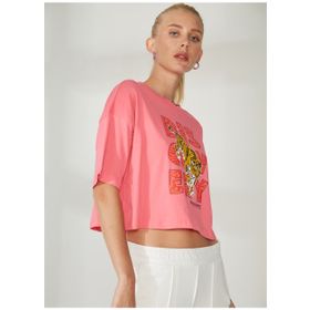 Discovery W-ROTA Expedition Bisiklet Yaka Baskılı Pembe Kadın T-Shirt