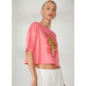 Discovery W-ROTA Expedition Bisiklet Yaka Baskılı Pembe Kadın T-Shirt