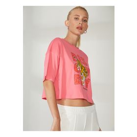 Discovery W-ROTA Expedition Bisiklet Yaka Baskılı Pembe Kadın T-Shirt