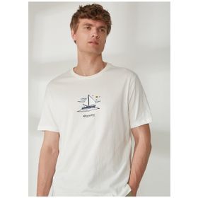Discovery YELKEN Expedition Bisiklet Yaka Baskılı Kırık Beyaz Erkek T-Shirt