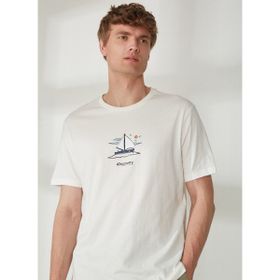 Discovery YELKEN Expedition Bisiklet Yaka Baskılı Kırık Beyaz Erkek T-Shirt