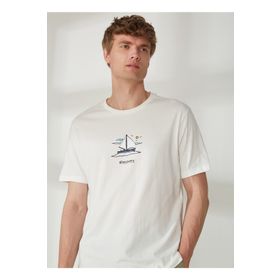 Discovery YELKEN Expedition Bisiklet Yaka Baskılı Kırık Beyaz Erkek T-Shirt