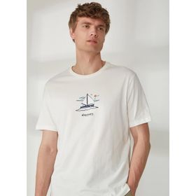 Discovery YELKEN Expedition Bisiklet Yaka Baskılı Kırık Beyaz Erkek T-Shirt