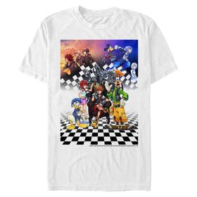 Disney Big & Tall Kingdom Hearts Group Checkers Beyaz Erkek T-shirt