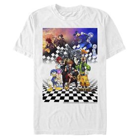 Disney Big & Tall Kingdom Hearts Group Checkers Beyaz Erkek T-shirt