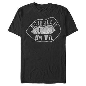Disney Büyük ve Uzun Cruella Dudak İşlemeli Siyah Erkek T-shirt