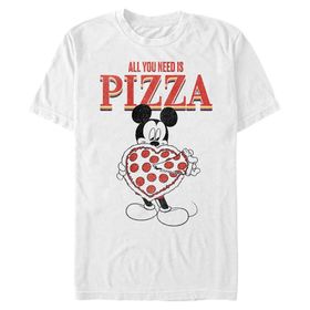 Disney Büyük ve Uzun Klasik Mickey All You Need is Pizza Beyaz Erkek T-shirt