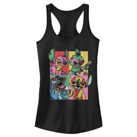 Disney Lilo and Stitch Grunge Dikiş Dar Kesim Açık Yuvarlak Etek Askılı Siyah Kadın Atlet