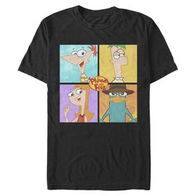 Disney Phineas and Ferb 4 Karakter Boxup Siyah Erkek T-shirt