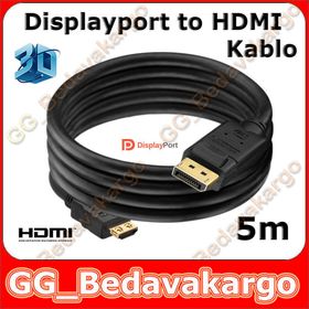 Displayport to 5 Metre Hdmi Erkek Kablo
