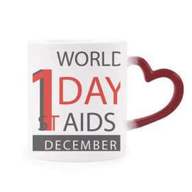 Dıythinker 1/12 World AIDS Day HIV Sembolü Değiştiren Isıya Duyarlı Kırmızı Kalp Kupa