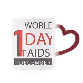 Dıythinker 1/12 World AIDS Day HIV Sembolü Değiştiren Isıya Duyarlı Kırmızı Kalp Kupa