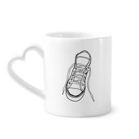 Dıythinker 12 oz Beyaz Kanvas Ayakkabı Boyalı Çömlekçilik Seramik Kalp Saplı Kupa