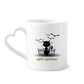 Dıythinker 12 oz Cadılar Bayramı Gece Kedi Catoon Çömlekçilik Seramik Kalp Saplı Kupa