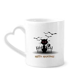 Dıythinker 12 oz Cadılar Bayramı Gece Kedi Catoon Çömlekçilik Seramik Kalp Saplı Kupa