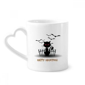 Dıythinker 12 oz Cadılar Bayramı Gece Kedi Catoon Çömlekçilik Seramik Kalp Saplı Kupa