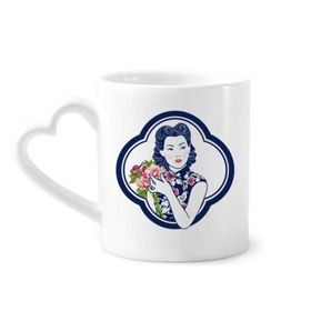 Dıythinker 12 oz Çin Kültürü Çiçek Güzellik Çömlekçilik Seramik Kalp Saplı Kupa